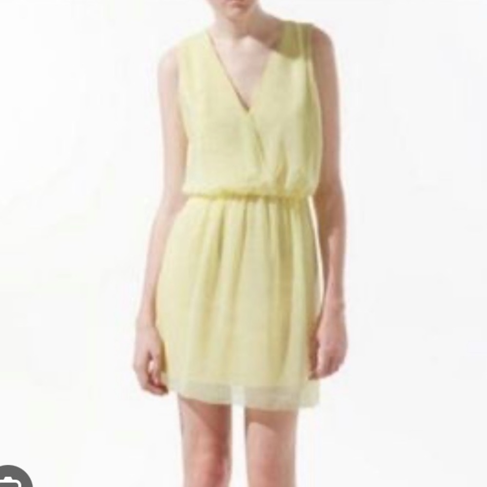 NWOT Zara yellow chiffon mini dress, open back, size Small